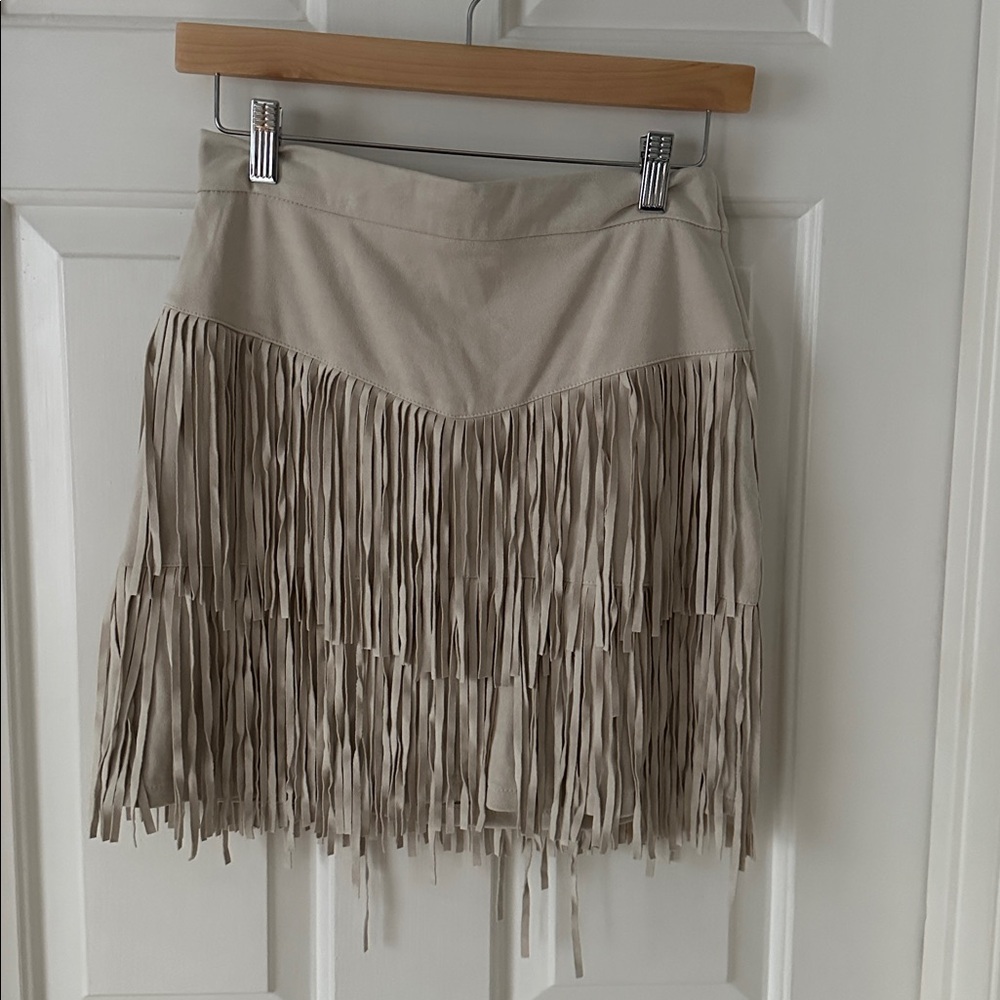 Alya Tan Fringe Mini Skirt